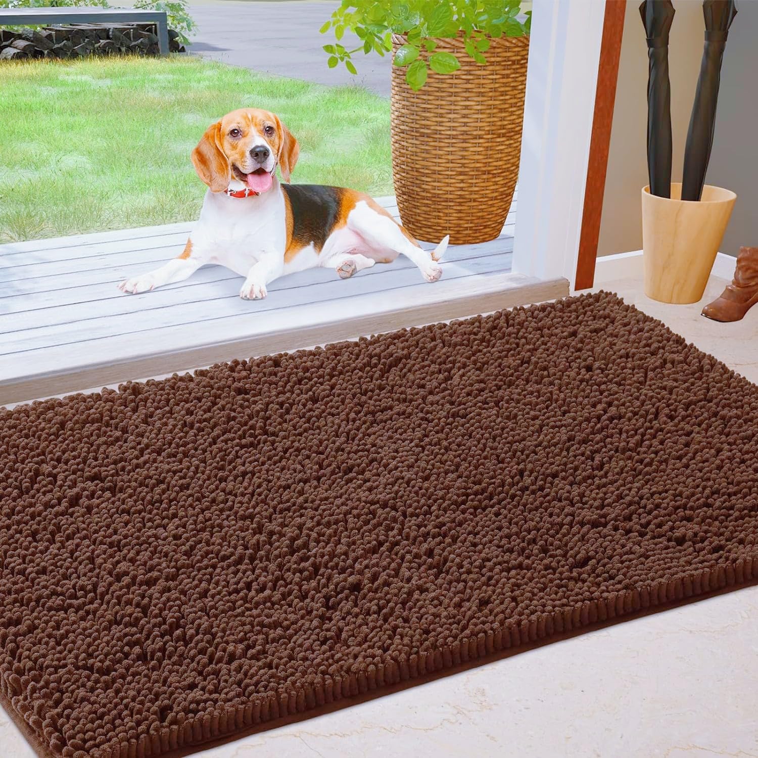 YOOTUKL Chenille Doormat Indoor Muddy mats for dogs Washable Rug Non Slip Dirt Trapper Quick Dry Soft Microfiber Durable Rubber Backing Bathroom Rugs