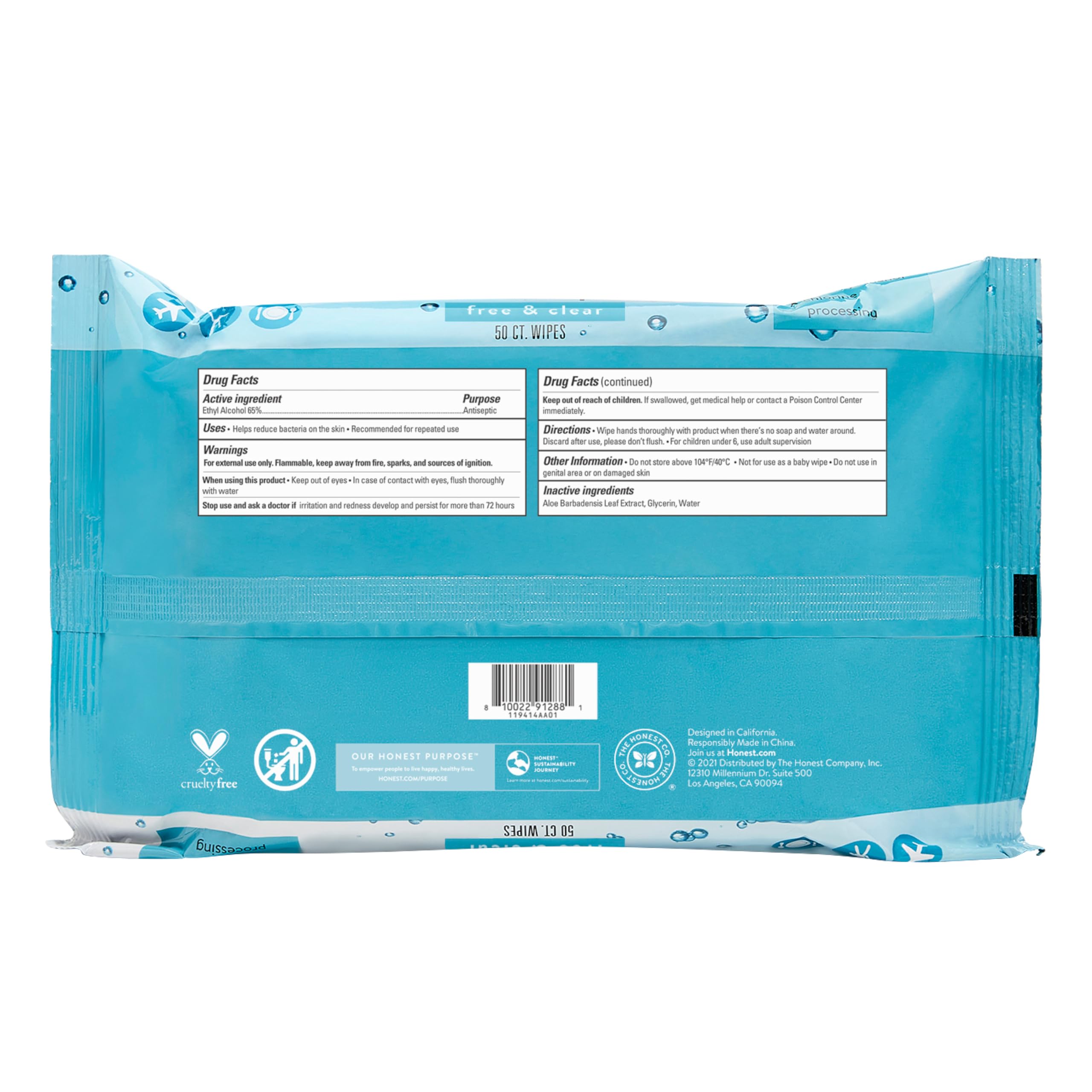 The Honest Company Fragrance Free Sanitizing Alcohol Wipes | Antibacterial + Safe for Hands | Kills 99% of Germs, Made With Aloe | 150 Count (3 Packs of 50)