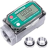 GRYVOZE 1" Fuel Flow Meter with 3/4" Adapters for Water, Diesel &amp; Gasoline | NPT Digital Turbine Flow Meter Counter, &plusmn;1% Accuracy, 2-26 GPM, Rotatable Display, Anti-EMI, Sleep Mode