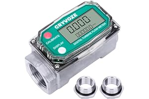 GRYVOZE 1 Inch Digital Turbine Fuel Flow Meter, 2.6-26 GPM Inline NPT Thread Flowmeter with 3/4 in Adapters for Water, Diesel