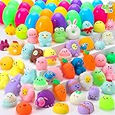 JOYIN 48 Pcs Easter Prefilled Eggs with Mochi Squishy Toys, Kawaii Stress Reliever Squishy Toy for Easter Egg Hunt, Kids Party Favor, Basket Stuffers, Goodie Bag Fillers, Classroom Prize Supplies