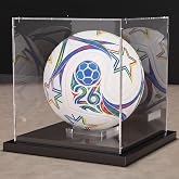 Putros Soccer Ball Display Case with Mirror and Black Metal Stackable Base | Clear Acrylic Soccer Ball Case with Transparent Removable Built-in Ball Display Stand for Autographed Soccer, Volleyball