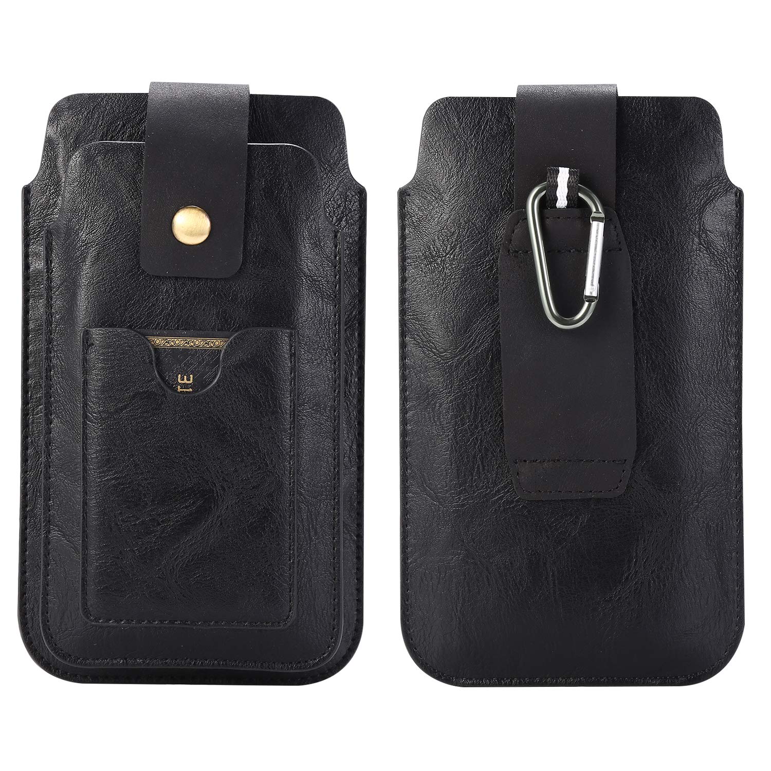Cell Phone Belt Clip Pouch Leather, Cell Phone Waist Bag Men Small, Men Vertical Leather Cell Phone Belt Clip Loop Holster Smartphone Pack Wallet Pocket Carrying Case with Card Holder Carabiner Hook