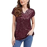 MINTLIMIT Women's Sparkly Sequin Tops Cap Sleeve Glitter Sparkle Blouse Loose Shimmer Shirt for Club Party Night Out