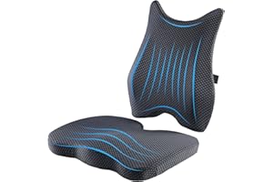 BUFORT Seat Cushion & Lumbar Support Pillow: Memory Foam Chair Pad Back Cushion for Office Chair Car Seat Wheelchair Travel, Reduce Tailbone Pressure and Improve Comfort, Orthopedic Sciatica Hip Pain Relief