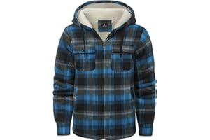 JACKETOWN Mens Flannel Hoodies Plaid Hoodies Winter Zip Up Fleece Jacket Sherpa Fleece Lined Warm Flannel Jacket Coat