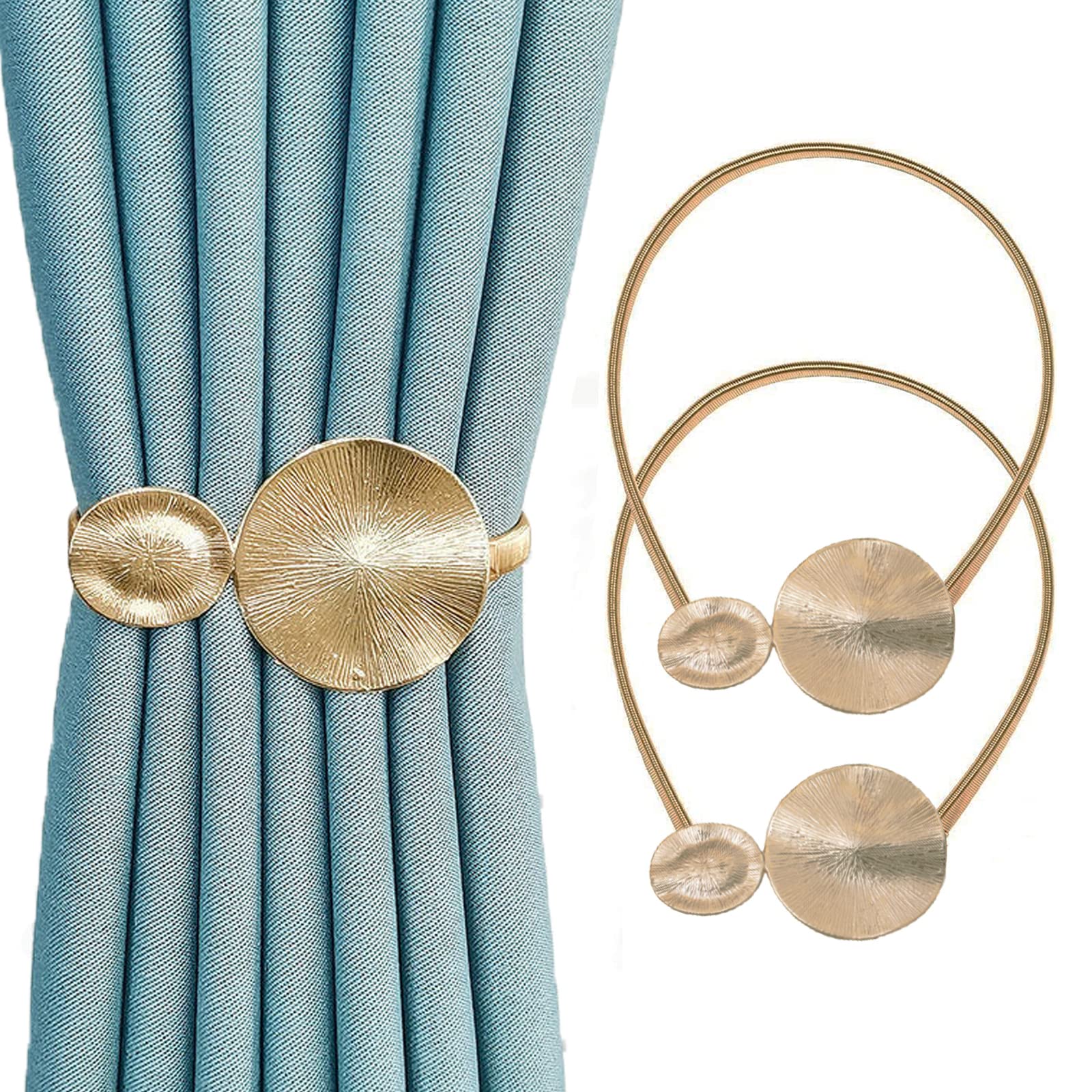 NeeyBing 2 Pack Curtain Tiebacks,Curtain Holdbacks,Home Decorative Alloy Curtain Straps,Curtain Clip with Hooks for Home Office Hotel Window Decoration