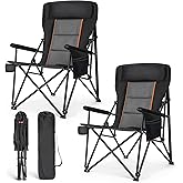ALPHA CAMP Oversized Folding Camping Chairs for Adults High Backrest Heavy Duty Lawn Chairs Support 500 LBS Portable Camp Chairs with Cup Holders Large Side Pocket Outdoor Chair 2 Pack