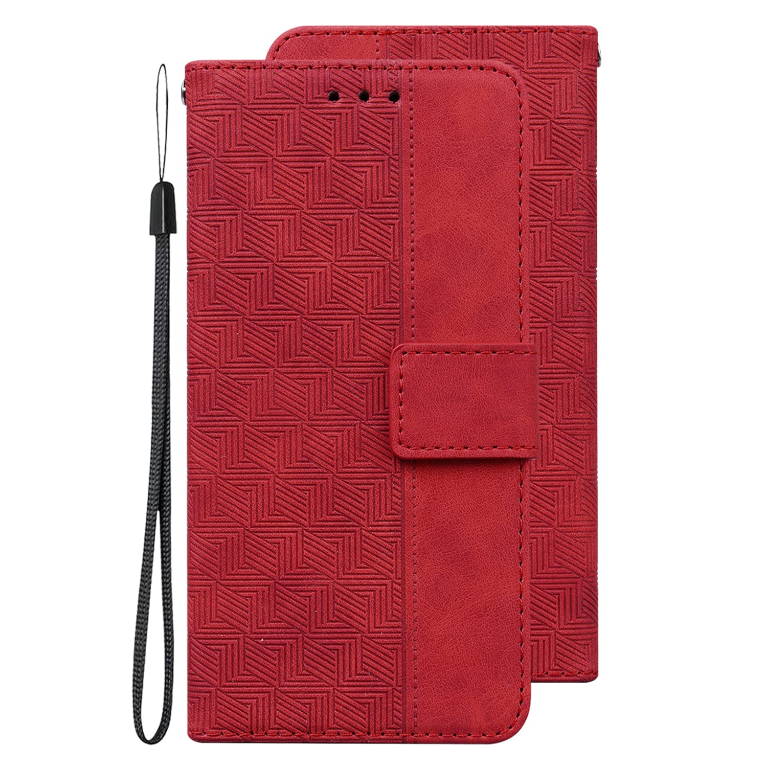 Leather Phone Case for Motorola Moto E22i, Geometric Embossed Shockproof Shockproof Flip Cover, Solid Slim Wallet Case with Magnetic Red