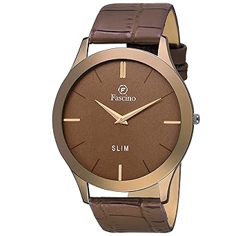 Mens Watches - Analog Round Brown Dial Slim Watch with Leather Belt | FCW 1080-BR