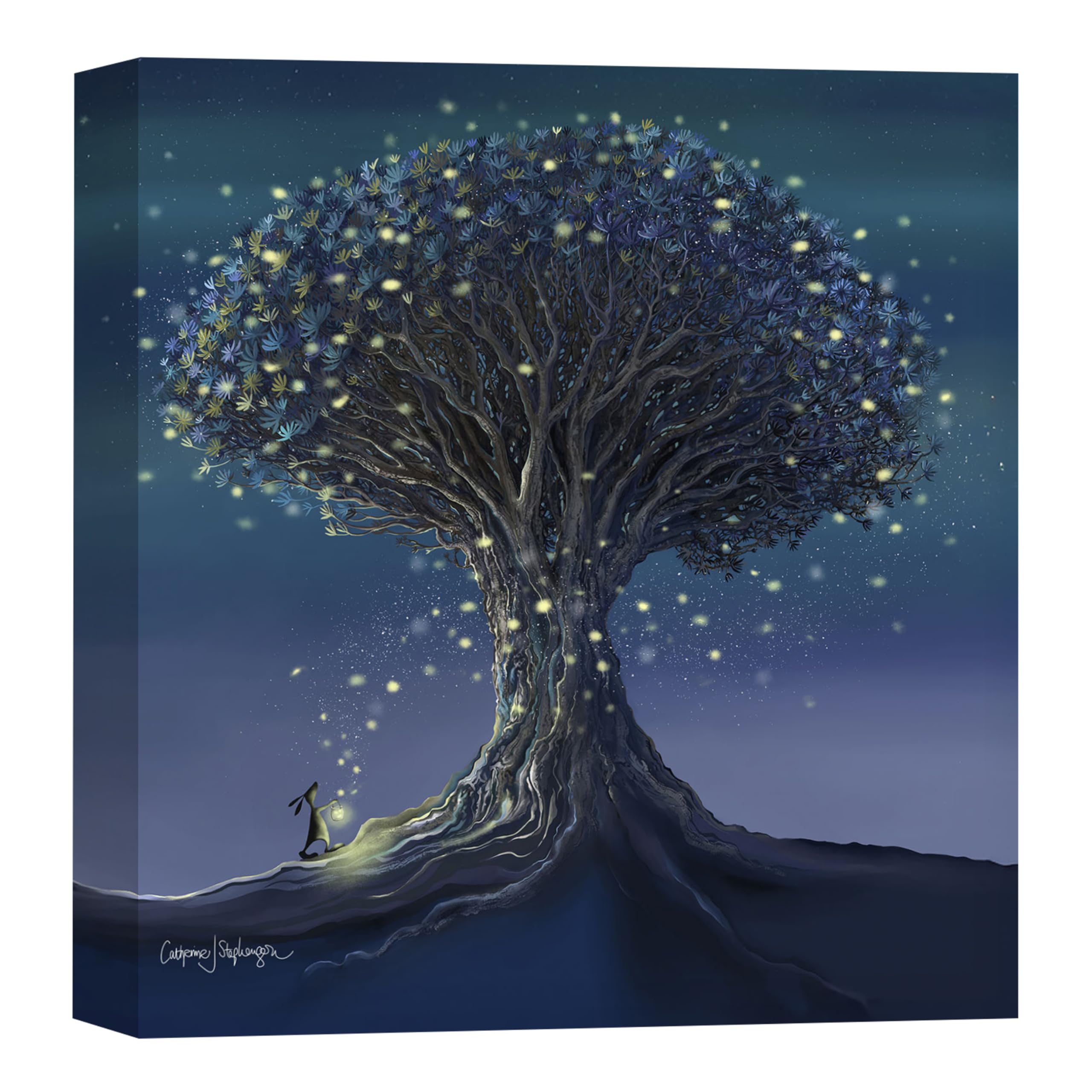 Artko Artistic Rabbit & Magical Tree Canvas Wall Art - 'Follow Your Dream' by Catherine Stephenson - Whimsical Animal Themed Artwork - Ready to Hang Home Décor - 30cm x 30cm