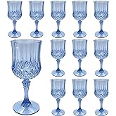 LEYIQU Plastic Wine Glasses, Plastic Goblets Vintage Style Cordial Drinking Glasses for Valentine’s Day, Wedding Reception, Grand Event Party Supplies (12, Blue)