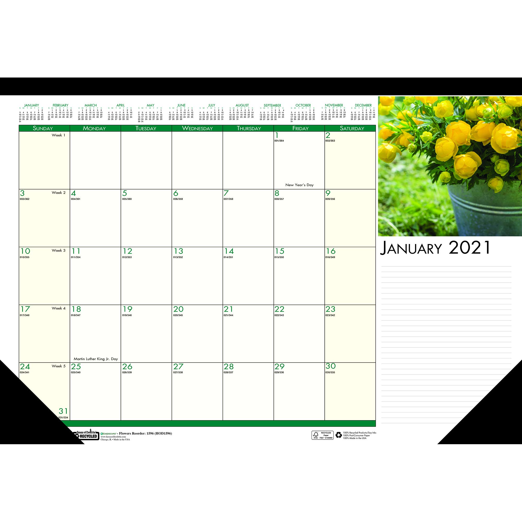 House of Doolittle 2021 Monthly Desk Pad Calendar, Earthscapes Flowers, 18.5 x 13 Inches, January - December (HOD1596-21)