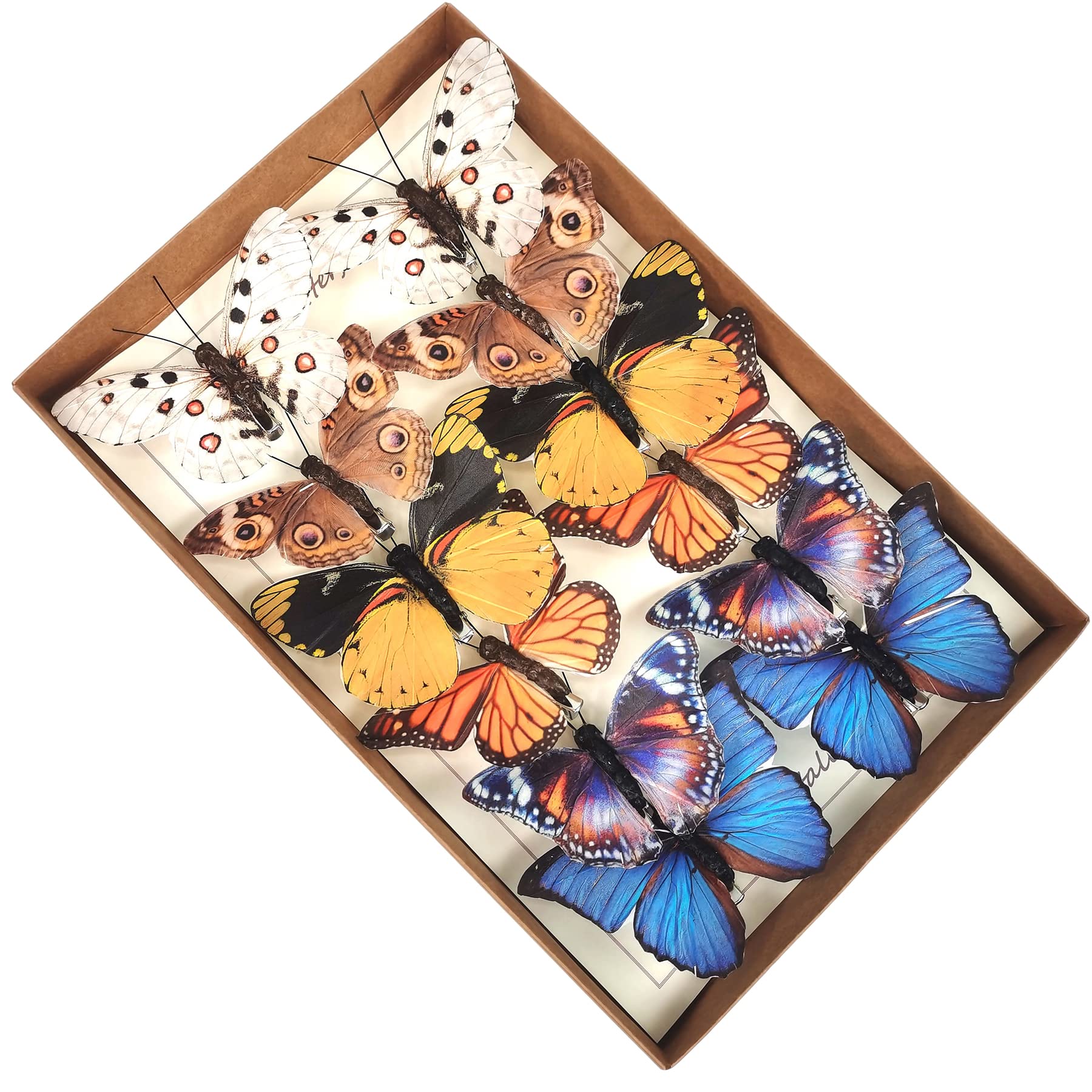 YCHTEWY - Artificial Butterfly Feathers for Craft Decorations Set of 12 with Clips for Wedding Home Flower Vase Christmas Party Spring Home Floral Decor