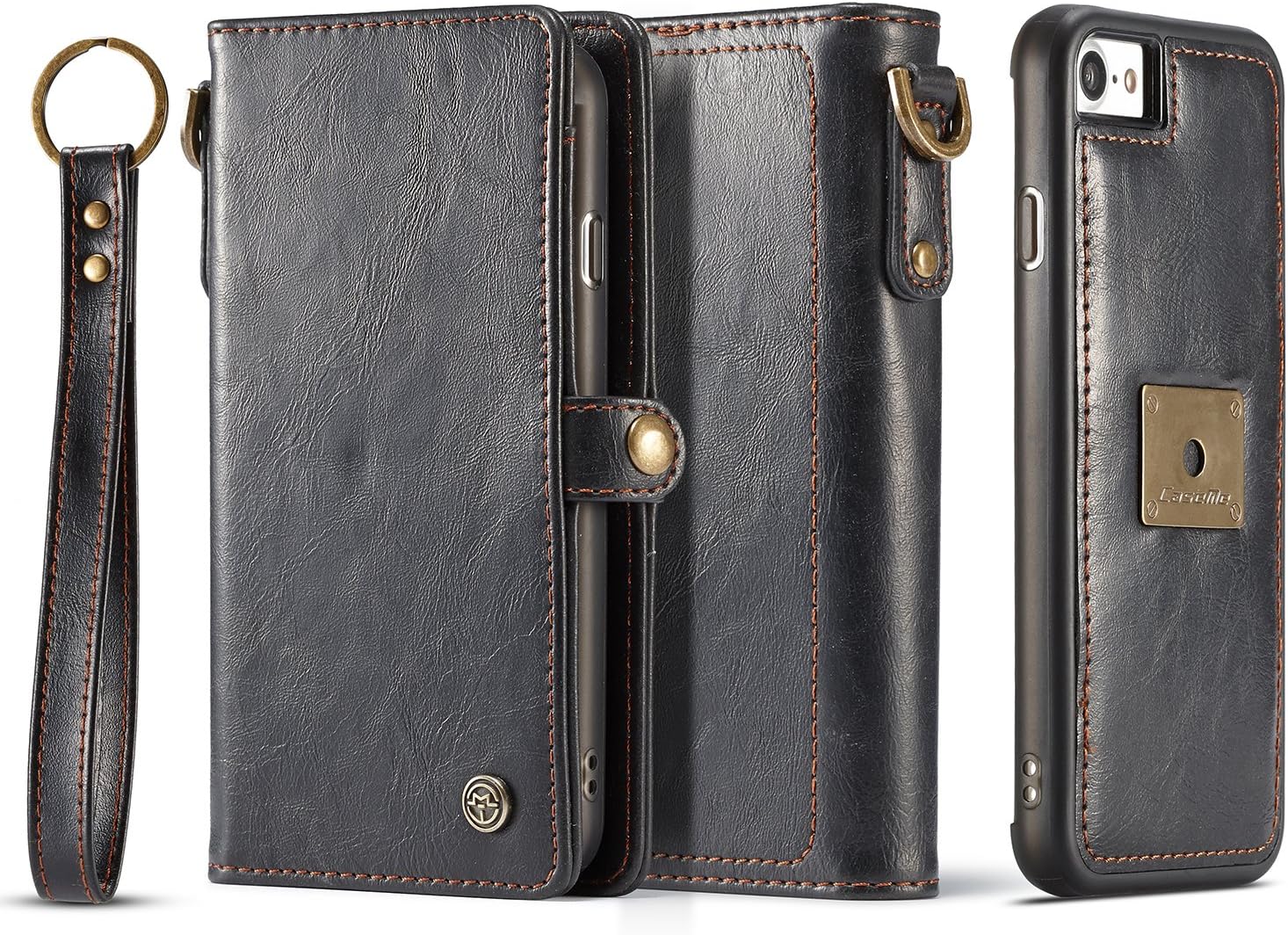 iPhone 8 Case, iPhone 7 Case XRPow 2in1 Magnetic Detachable Slim Cover Folio Flip Wallet Card Holder Case for iPhone 7 / iPhone 8 4.7inch with Wrist Strap Black