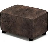 ANARACHON Leather Like Ottoman Cover, Stretch Small Square Ottoman Covers, Rectangular Ottoman Slipcovers with Removable Washable Non-Slip Elastic Bottom for Footstools (02 Brown, Small)