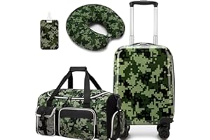 Esteemly Kid's Luggage Set 3 Piece Suitcase Set 16" Hardside Luggage with Spinner Wheels Boys Carry on Toddler Travel Rolling Suitcase with Duffle Bag Neck Pillow Airline Approved