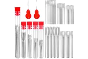 SHWAKK 50PCS Large-Eye Blunt Needles, 5 Size Large Eye Hand Sewing Needles, Stainless Steel Yarn Knitting Needles, Crafting Knitting Weaving Stringing Needles with Threaders for Crochet Project