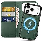 SHIELDON Detachable Leather Wallet Case for iPhone 17 Pro 6.3-inch 5G | 2-in-1, Flip, Magnetic Closure, Wireless Charging, Kickstand, RFID Blocking Credit Card Holder, Shock Absorption - Evergreen
