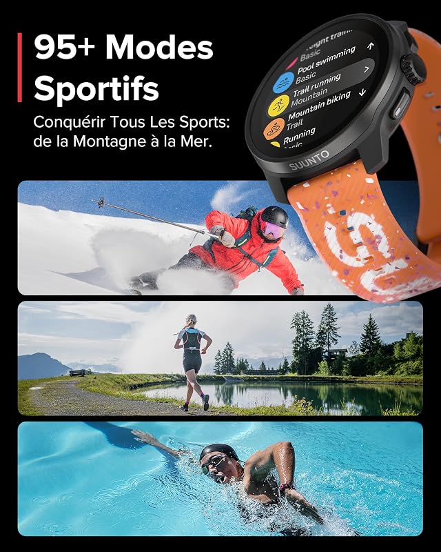Race S Montre Sport Femme Homme, Tracker d'Activités GPS Running, Bi-Band GNSS, Carte Hors Ligne, Écran Tactile AMOLED, Smartwatch Cardiofréquencemètre Podomètre Altimètre, 13 Jours d'Autonomie