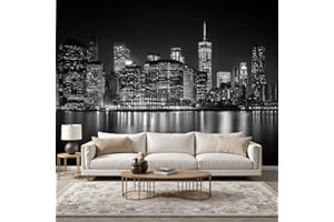 Lkobhhs Black White City Night View Self Adhesive Peel and Stick Wallpaper, New York City Contact Paper Removable Waterproof 
