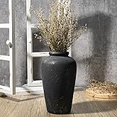 Fobule Rustic Ceramic Flower Vase, Small Decorative Terracotta Boho Vase for Living Room, Table Centerpiece, Shelf Decor, Farmhouse, Entryway - 11 Inch Tall, Vintage Black