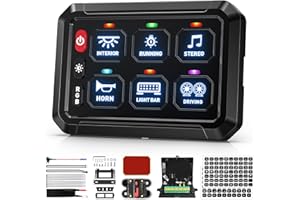 BUMBEE 6 Gang Switch Panel RGB 6-Level Brightness Switches， High Power 3 Silicone Button， Multifunction Toggle Switch Box Circuit Control Relay Momentary Golf Cart Truck SUV RV Offroad Marine