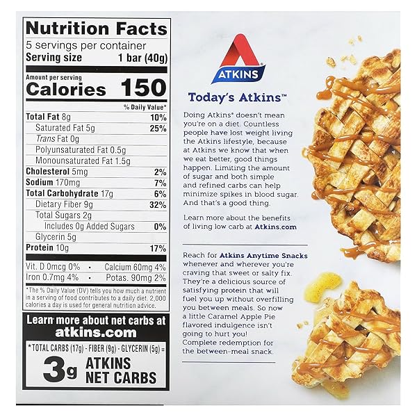 ATKINS SNACK, CARAMEL APPLE PIE BAR, 5 BARS, 1.41 OZ (40 G) EACH