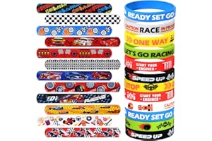 Lorfancy 48 PCS Race Cars Party Favors Slap Bracelets for Kids Boys Rubber Bracelets Silicone Wristbands Checkered Flags Car Racing Games Birthday Party Supplies Decorations
