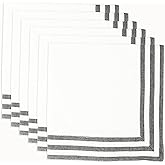 PurpleEssences Black and White Cloth Napkins - 18x18 Inch Set of 6-100% Cotton Elegant Hemstitch Dinner Napkins with 1.5" Stripe Edges, Durable, Washable - Spring Easter Summer Table Décor