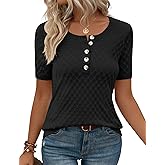 Kistore Womens Short Sleeve Sweater Spring Summer Tops Dressy Casual Lightweight Crewneck Pullover Henley Blouses