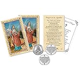 Trendzeen Saint Agatha Card - Made in Italy Patron Saint of Breast Cancer Token, The Lord's Prayer - Laminated Double Sided St Agatha Prayer Cards, Catholic Tokens Set - 7 Items