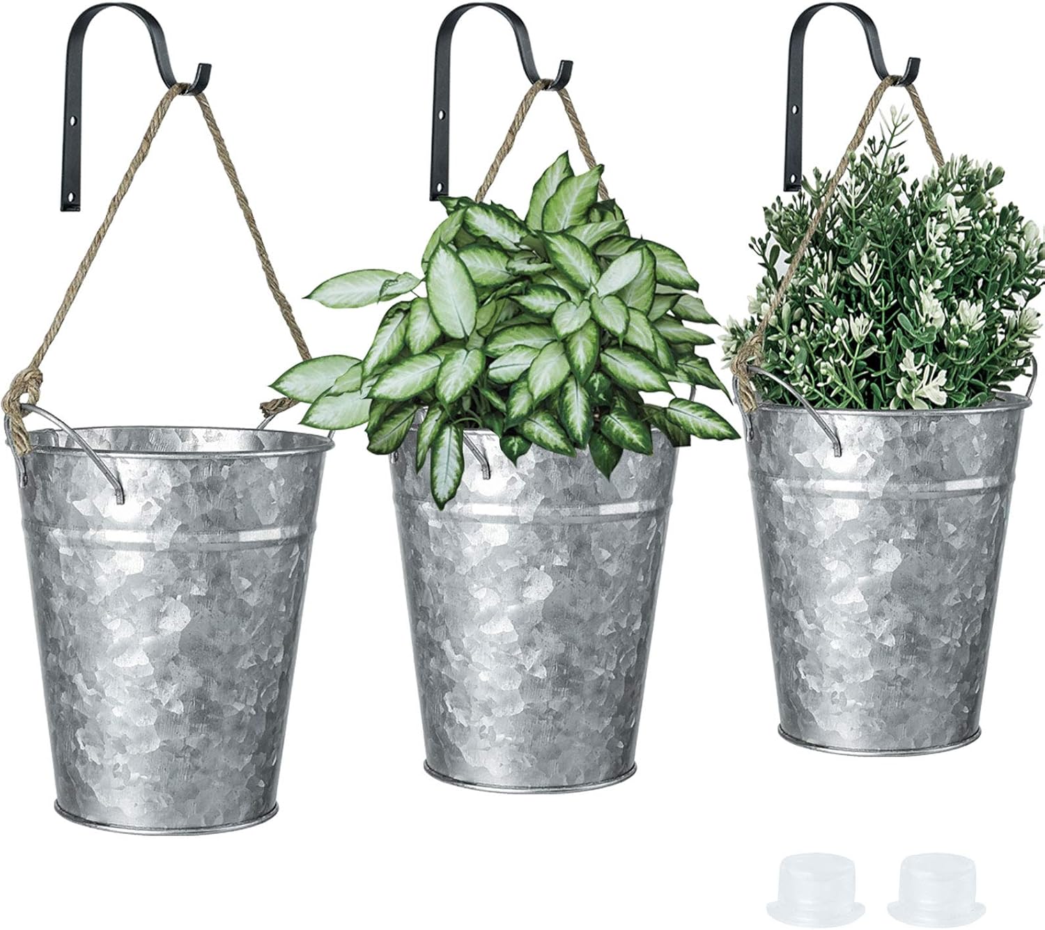 JIAYUAN 3 Pcs Hanging Planters Indoor Outdoor Wall Decor Planter Farmhouse Galvanized Metal with Hole Flower Vase Succulent Herbs Holder Small