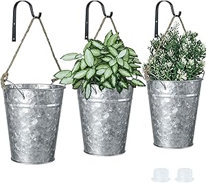 JIAYUAN 3 Pcs Hanging Planters Indoor Outdoor Wall Decor Planter Farmhouse Galvanized Metal with Hole Flower Vase Succulent Herbs Holder Small