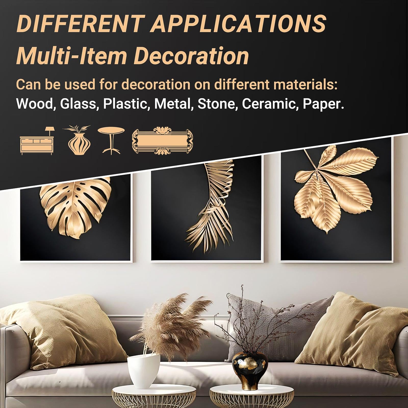 Gilding Adhesive Set, TUFINEIN 3.53oz/100ml Water Based Adhesive and Varnish, Gold Leaf and Champagne Gold Foil Gilding Kit, Furniture & Crafts Decoration, Art Painting, DIY Decorative Painting