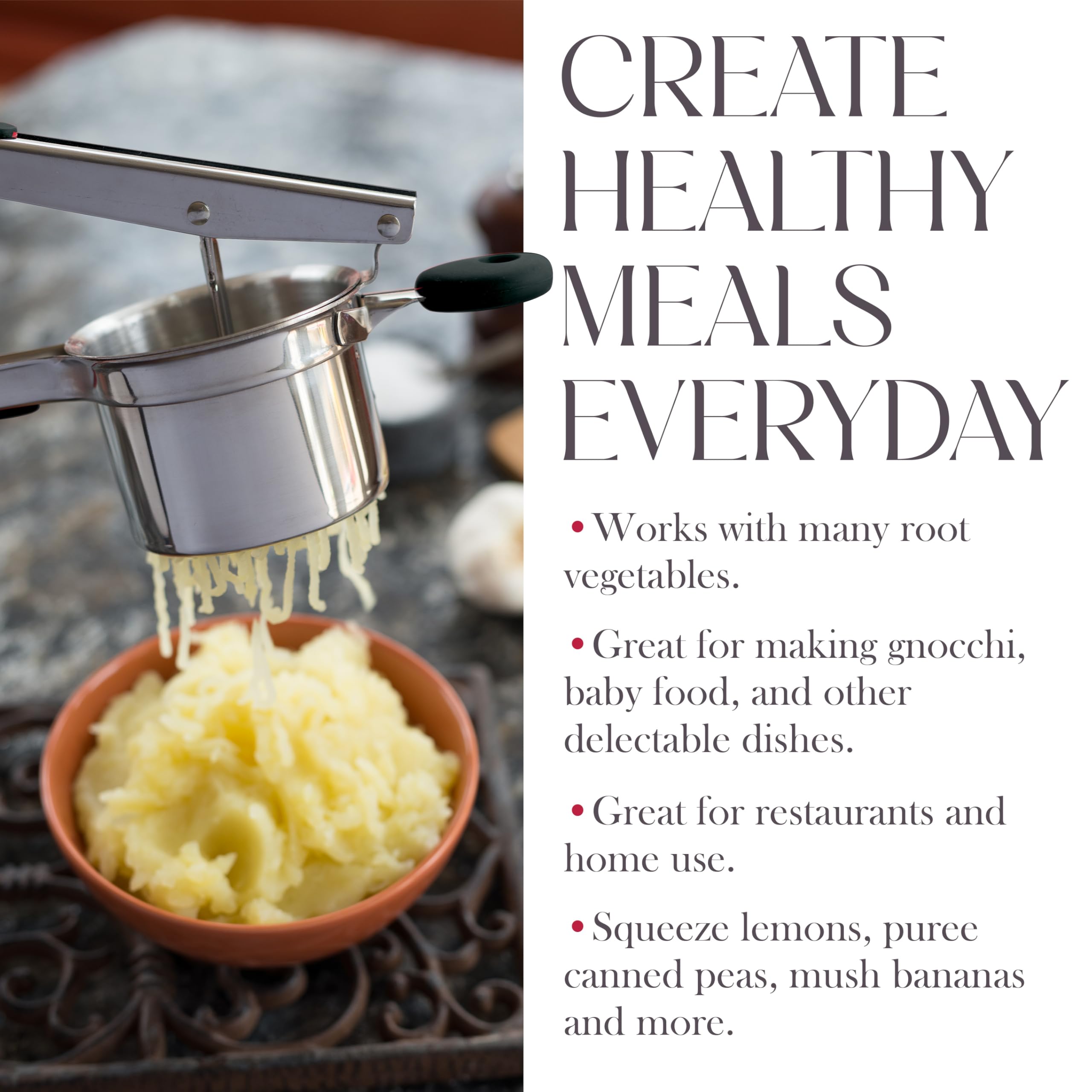 Bellemain 15oz Large Potato Ricer for Mashed Potatoes, Stainless Steel Mashed Potato Masher & Squeezer, Easy-To-Clean Professional-Grade Hand Vegetable Ricer, Kitchen Tool, Food Press & Food Mill