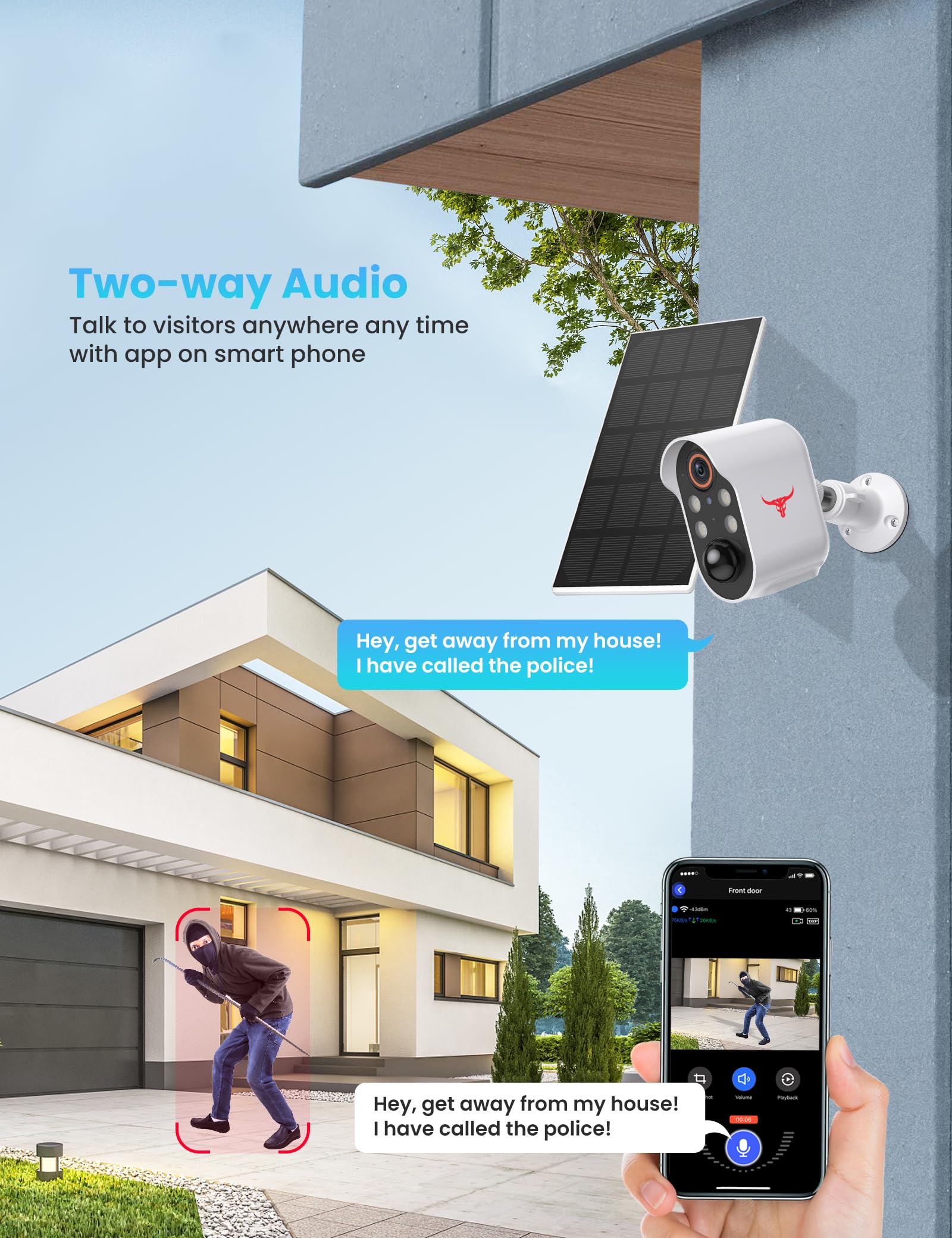 Aiwit 1080p Solar Security Camera, Wireless Indoor/Outdoor Surveillance Bullet Cam, AI Human Detection, Live View, Night Vision, 2-Way Audio, Real-Time Alerts, Cloud Storage