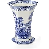 Spode Blue Italian Hexagonal Vase - 10.5" Porcelain Decorative Accent with Oriental-Inspired Detailing &amp; Scenic Italian Countryside Design - Tabletop Centerpiece for Home Decor