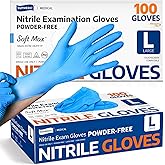 Amazon Basic Care Disposable Nitrile Gloves, Pack of 100, Size M, Blue - View 7