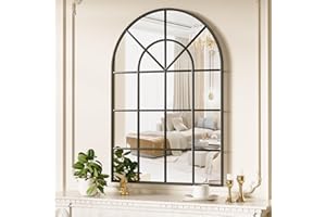 Suidia Arched Wall Mirror, 24" x 36" Window Decorative Mirrors, Metal Framed Wall Decor Farmhouse Mirror Black Wall-Mounted Mirrors for Bedroom, Living Room, Entryway
