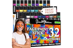 Jim&Gloria Face Paint Kit Bulk 32 Professional Face Painting Kit for Party, Metallic, Neon, Classic Makeup, Facepaint Crayons, Washable Body Paint Adults, Teenage Girls and Boys Christmas Gifts Crafts