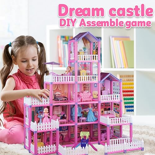292-Piece Pink Princess Castle Dollhouse Playset with Dolls