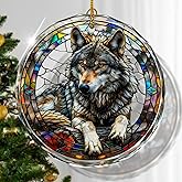 Wolf Ornaments for Christmas Tree, Stained Glass Ornament and Christmas Tree Decorations, Xmas Gifts for Wolf Lovers