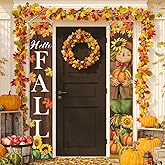 OTTPOOM Fall Harvest Scarecrow Porch Banner Sign - Autumn Thanksgiving Front Door Decorations, 12 x 71 Inch