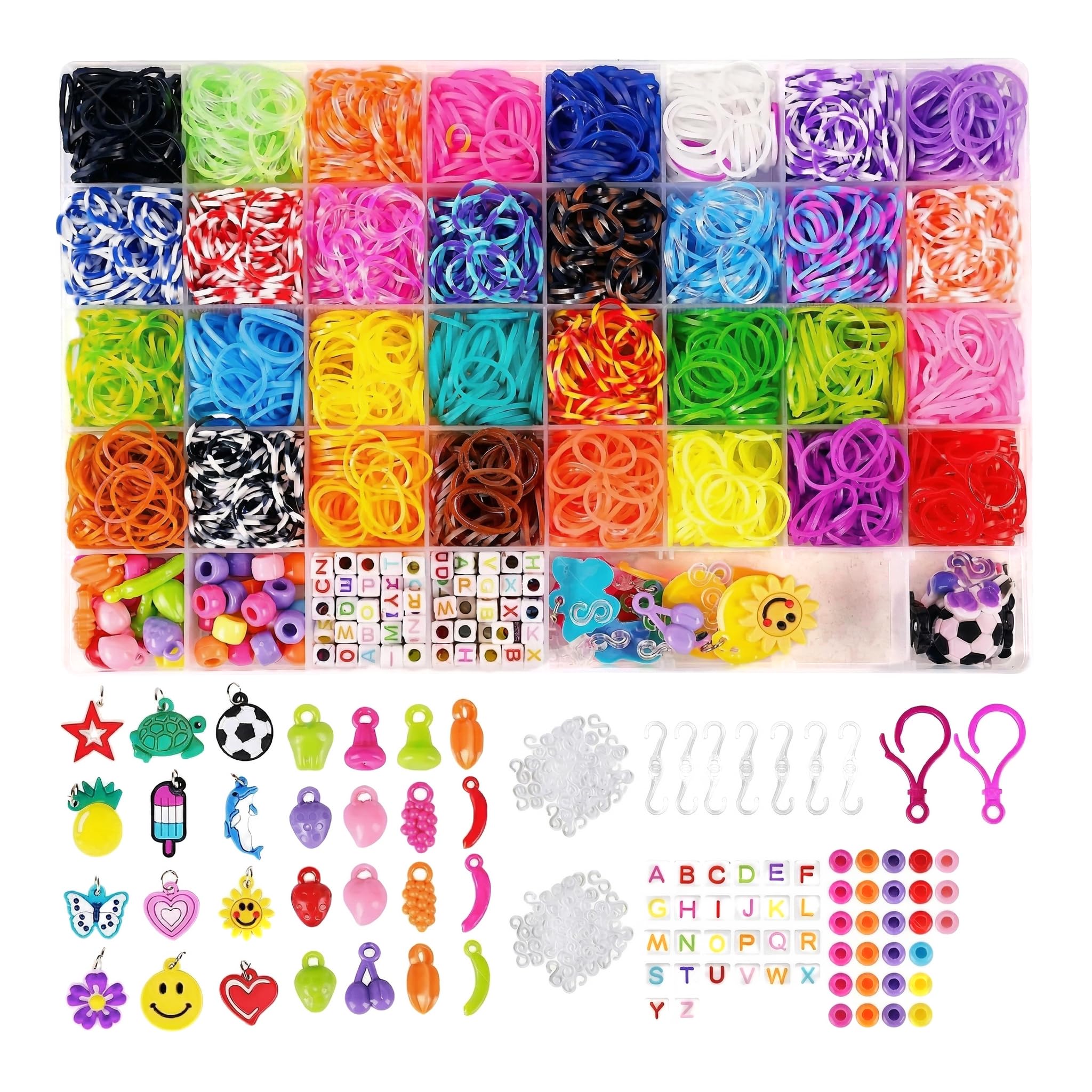 Yiduohua Loom Bands, 2600+ Loom Bands Kit, 32 Color Looms Twist Rubber Band with Letters, Beads and Storage Boxes, DIY Friendship Bracelet Making Set, Suitable for Birthday, Christmas, Halloween