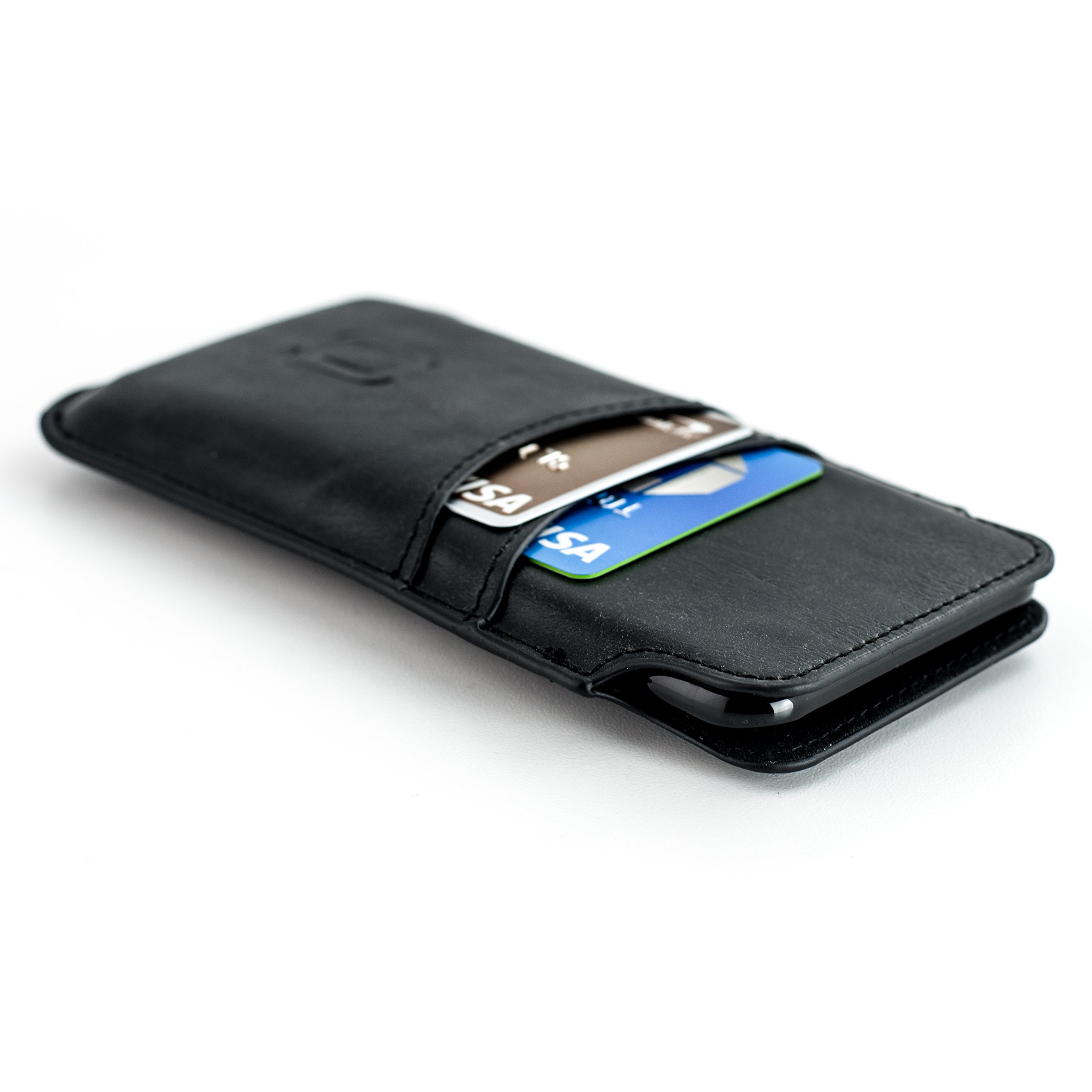 Dockem Provincial Wallet Sleeve for iPhone 11-15 Pro Max, 14-16 Plus, XS Max, 6-8 Plus (6.5/6.7 inch) – Vintage Vegan Leather Pouch Cover with 2 Card Holder Slots [Black] — image 1