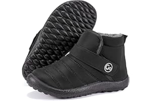 Aomigoct Boys Girls Winter Snow Boots: Waterproof Toddler Little Kid Boot with Fur Lined Easy Handles Unisex Child Warm Booties Comfortable Non Slip Walking