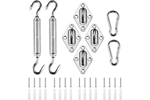 BELLE DURA Sun Shade Sail Hardware Kit 40Pcs 304 Stainless Steel Durable Anchor Set for Shade Canopy (for Square/Rectangle -5inch)
