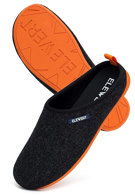ELEWERT® – Unisex Filz-Hausschuhe für drinnen und draußen; mit extra Dicker Gummisohle und herausnehmbarem Fußbett aus recyce