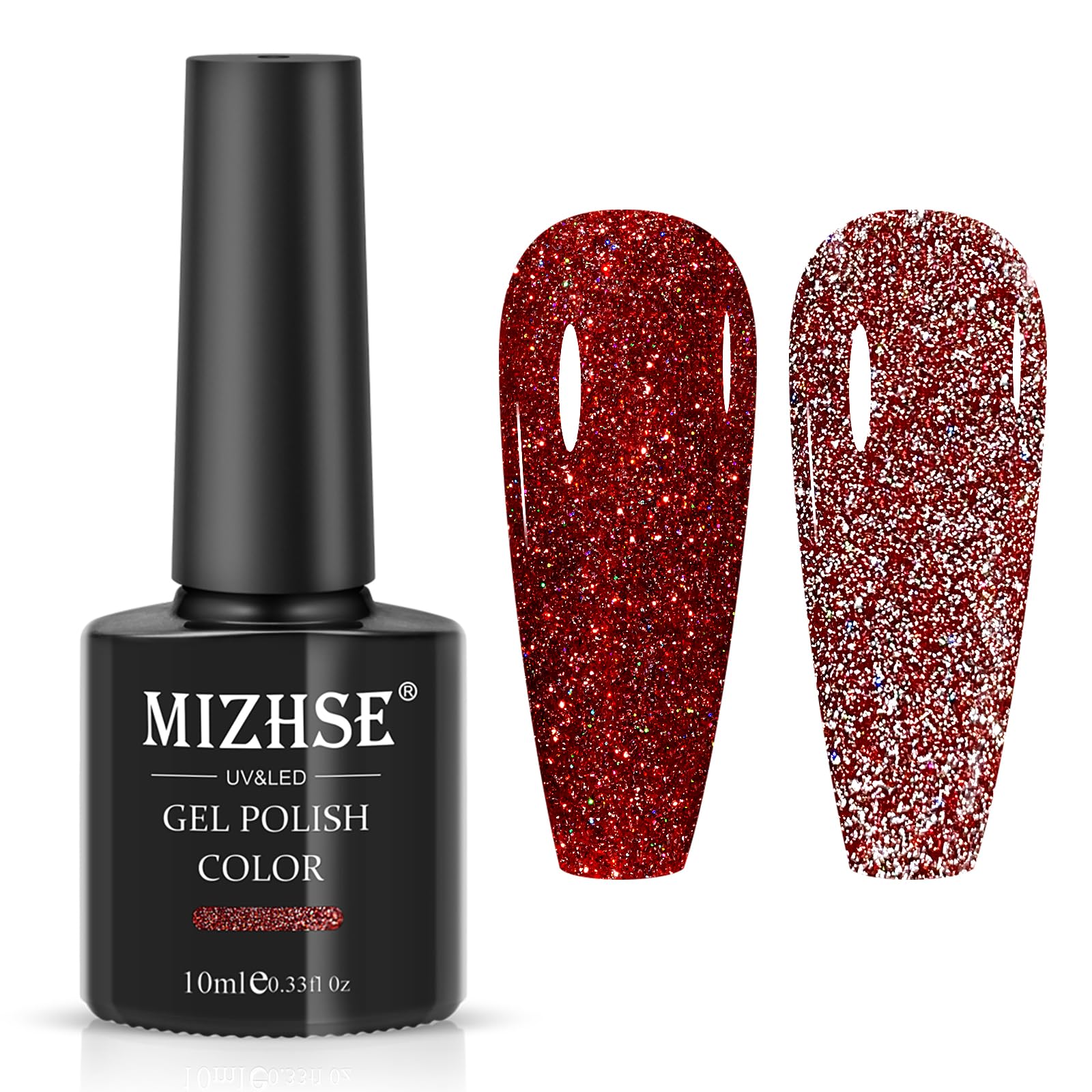 MIZHSE Glitter Gel Nail Polish, Red Reflective Sparkly Gel Nail Polish, UV Gels Diamond Sparkle, UV Polishes for Nails Art, 10ml, Red